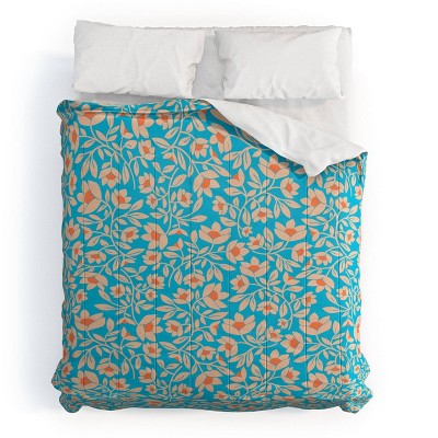 Deny Designs Maritza Lisa Tropical Blooms Pattern Blue Comforter and Sham Set