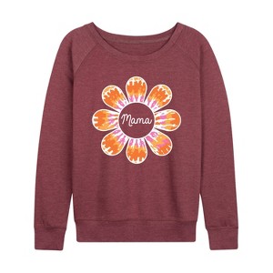 Women's - Instant Message - Tie Dye Flower Mama Lightweight French Terry Wide Neck Long Sleeve Graphic Shirt - 1 of 4