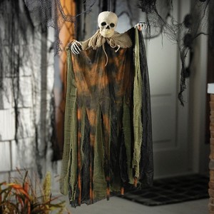 ATC Halloween 29 1/2" Hanging Pumpkin Man with Burlap Skeleton Head - Orange - 1 of 2