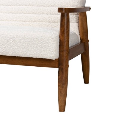 Mid-Century Modern Brown Tufted Fabric Sofa with Wood Frame