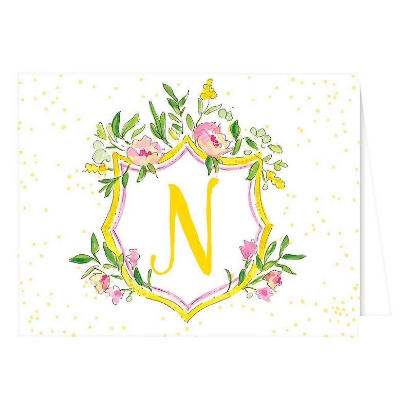 10ct Folded Notes - Vintage Floral Crest Monogram - N, 1 of 2