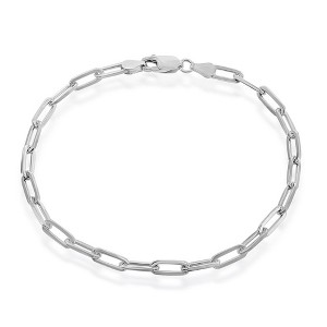 Links of Italy Sterling Silver 4mm Paper Clip Bracelet - Rhodium Plated - Available Sizes: 7  , 8  Inches - 1 of 2