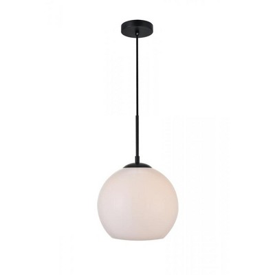Elegant Lighting Baxter 1 Light Black Pendant With Frosted White Glass