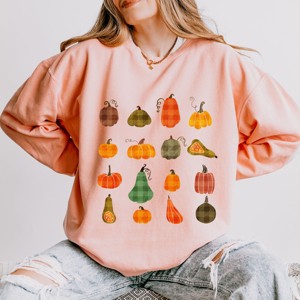 Simply Sage Market Plaid Pumpkins Chart Lightweight Garment Dyed Sweatshirt - 2XL - Peachy - 1 of 4