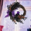22" Halloween Lighted Eyes Owl Garland, Spooky Door Wreath with Ribbon Rose Berries Hanging Decor for Front Door Home Party Halloween Decoration - 4 of 4