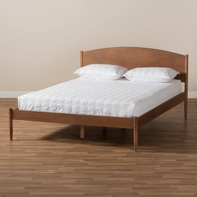 Leanora Queen Mid-Century Modern Ash Walnut Wood Platform Bed