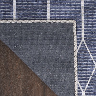 Navy Geometric Flat Woven Synthetic Washable Rug 2' x 3'9"