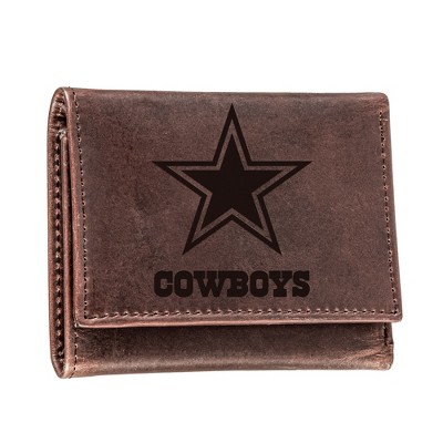 Evergreen NFL Dallas Cowboys Brown Leather Trifold Wallet Officially Licensed with Gift Box