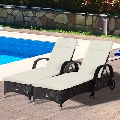 Cream White Cushioned Rattan Chaise Lounger Set with Adjustable Backrests