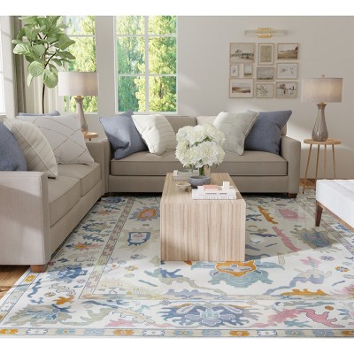 Karina Hand-Knotted Blue and Ivory Wool Floral Area Rug