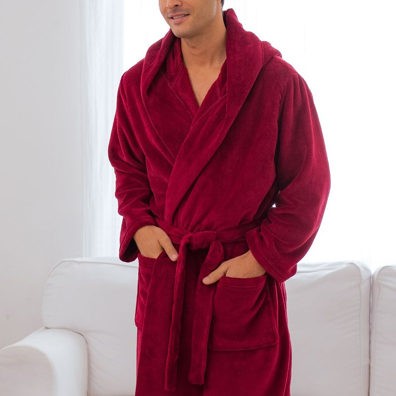 Men's Classic Winter Robe, Full Length Hooded Bathrobe, Cozy Plush Fleece, 6 of 10