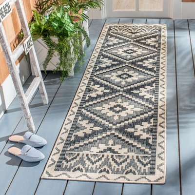 Gray and Beige Synthetic Non-slip Indoor/Outdoor Runner Rug