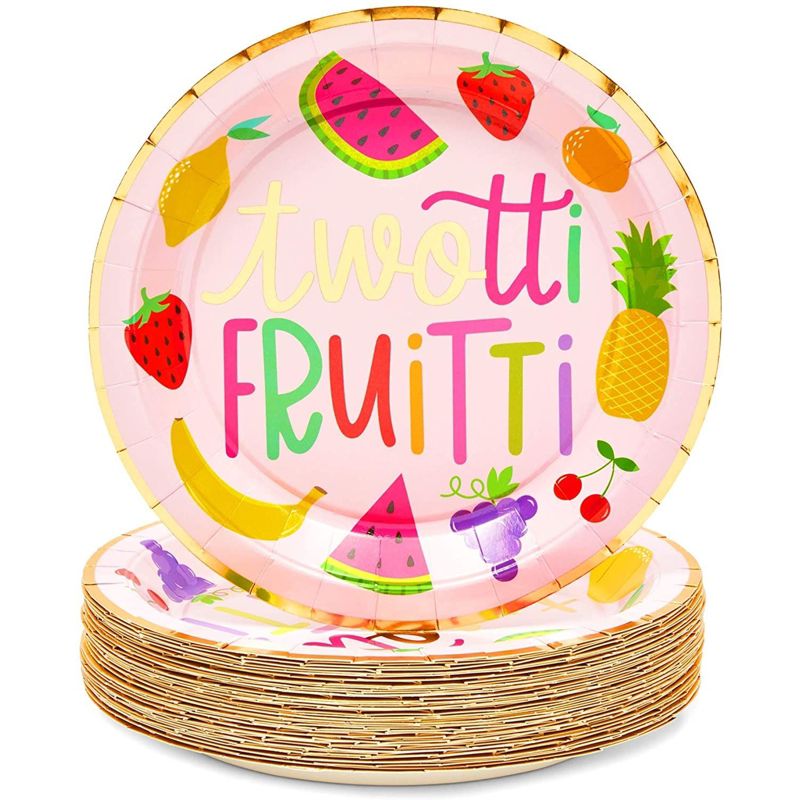 Sparkle and Bash 48 Pack Two-tti Frutti Paper Plates for 2nd Birthday Party Decorations (9 In), 1 of 6