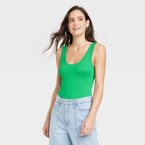 Women's Double-scoop Bodysuit - A New Day™ Green M : Target