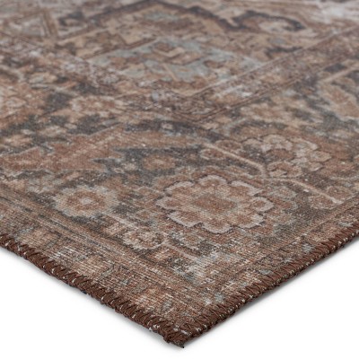Vintage Blue and Brown Medallion Synthetic Washable Area Rug 5' x 7'
