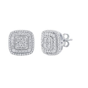 GILDED 1 ct t.w. Round Natural Diamond Studs Earrings in 925 Sterling Silver - 1 of 4