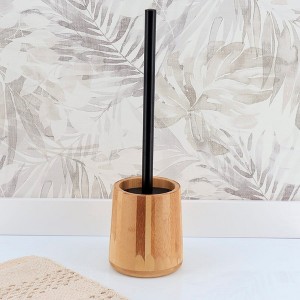 Evideco French Home Goods Natural Bamboo Toilet Brush and Holder Set - Durable Wooden Bathroom Ensemble - 1 of 4