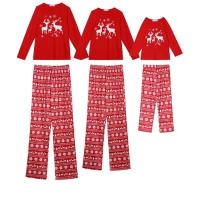 cheibear Christmas Deer Loungewear Long Sleeves Tee and Deer Pants Family Pajama Sets Red Large Women's