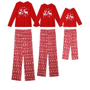 cheibear Christmas Deer Loungewear Long Sleeves Tee and Deer Pants Family Pajama Sets - 1 of 4