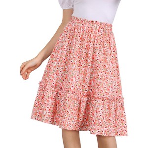 INSPIRE CHIC Women's Ruffle Hem Elastic Waist Flowy A-Line Swing Floral Midi Skirt - 1 of 4