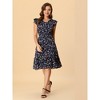 Allegra K Women's Floral Flutter Sleeves V Neck Smocked Ruffle Sundresses - 3 of 4