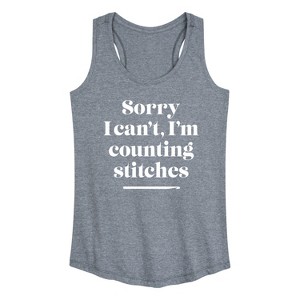 Women's - Instant Message - Sorry, I Can't, I'm Counting Stitches Graphic Racerback Tank - 1 of 4
