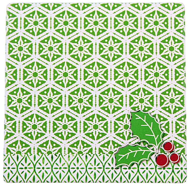 Ganz 4.0 Inch Holly Coasters Set Of 4 Red Green Coasters, 4 of 6