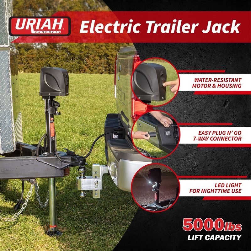 Uriah Products Electric 12V 7 Way Connector Lift Capacity Trailer Jack, 5 of 7