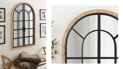 Rustic White Wood Windowpane Arch Vanity Mirror