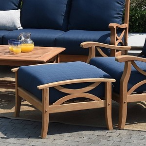 Abbington Teak Patio Ottoman with Cushion - Navy - Cambridge Casual - 1 of 4