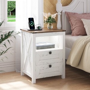 Vlsrka Led Nightstand With Outlet and USB Port,White - 1 of 4