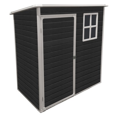 Vynxaria 5x3FT Outdoor Plastic Storage Shed with Floor, Pad-Lockable Single Door & Side Window, Black for Small Yards