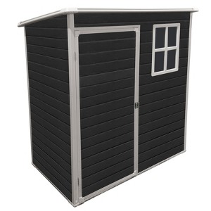 Vynxaria 5x3FT Outdoor Plastic Storage Shed with Floor, Pad-Lockable Single Door & Side Window, Black for Small Yards - 1 of 4