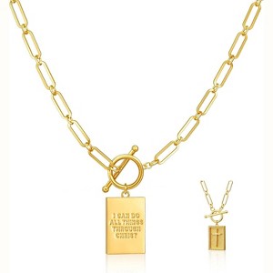 Chunky Cross Pendant Necklace, 14K Gold/Silver Plated Paperclip Chain with Toggle Clasp - 1 of 4