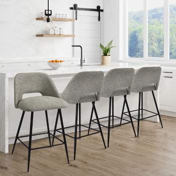 Edwin 26.5" inches Fabric Counter Height Stools,Armless Upholstered Counter Stools With Backs Set Of 4,Black Metal Frames-Maison Boucle