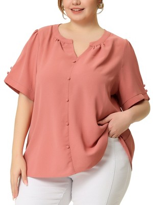 Agnes Orinda Women's Plus Size Dressy Ruched V Neck Short Sleeve Office  Blouses : Target