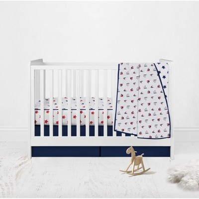 Bacati - Boys Nautical Muslin Whales Boat Red Blue Navy 3 pc Crib Bedding Set