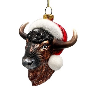 Festive Bison Glass Christmas Ornament, Buffalo Western Bovine Animal| OrnamentallyYou - 1 of 4