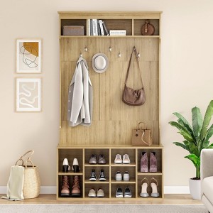 Okak 70.9IN Tall Storage Cabinet with Bench and Shelves, Freestanding Entryway Cabinet with 7 Coat Racks, Entryway Shoe Storage - 1 of 4