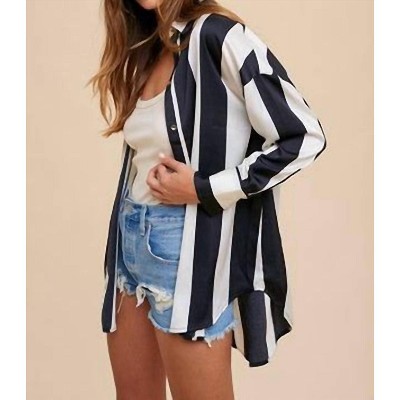 Women's Wide Stripe Satin Effect Blouse - AnnieWear