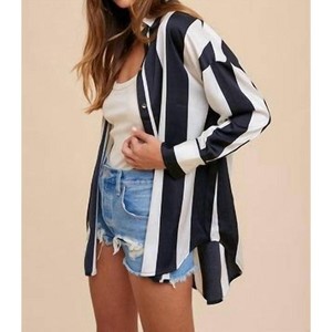 Women's Wide Stripe Satin Effect Blouse - AnnieWear - 1 of 2