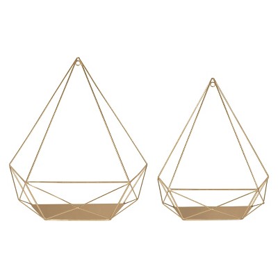 Kate &#38; Laurel All Things Decor 2pc Prouv&#233; Diamond Shaped Shelf Set Gold - Metal Floating Decor Storage