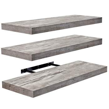 Set of 3 (24"x9") Sorbus Rectangle Floating Shelves with Invisible Brackets - for Bedroom, Kitchen Decor, Bathroom Shelves