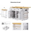 53inch Large Kitchen Island with 2 Bar Stools, Power Outlet, Door Internal Storage Rack, Storage Cart w/ Drop Leaf, 5 Open Side Racks, 3 Drawers - 4 of 4