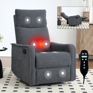 MAYEERTY Heat Massage Manual Recliner Chair with Rocker and Swivel in Fabric for Living Room, Grey - 1 of 4