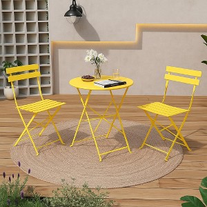 Yardgrace 3-Piece Steel Folding Bistro Set, Foldable Patio Furniture Set with Premium Frame, Outdoor Bistro Table - 1 of 4