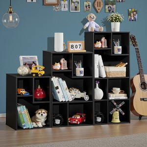 VECELO 3-Shelf Free Standing Bookcase for Home Office Living Room Open Display Organizer Storage Bookshelf, Oak Finish Decor Furniture - 1 of 4
