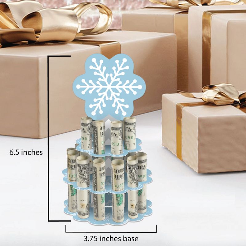 Big Dot of Happiness Winter Wonderland - DIY Snowflake Holiday Party and Winter Wedding Money Holder Gift - Cash Cake, 5 of 8