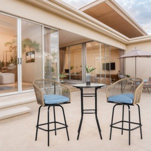3Pcs Outdoor Bar Set, Patio Bar Table And Chairs Set, Bar Height Patio Set With 2 Swivel Bar Chairs And Round Bar Table-Cuddlewood - 1 of 4
