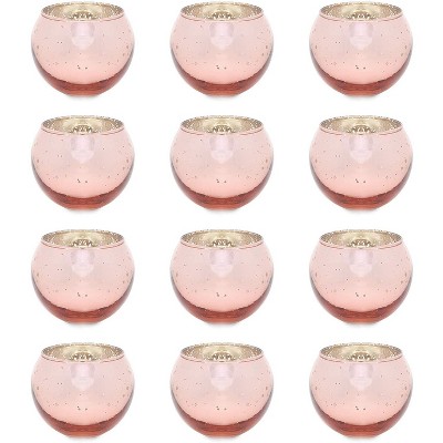 Juvale Round Rose Gold Mercury Glass Cylinder Votive Tealight Candle Holder Set of 12 Decorative, 2.7"x2.7"x2.1"